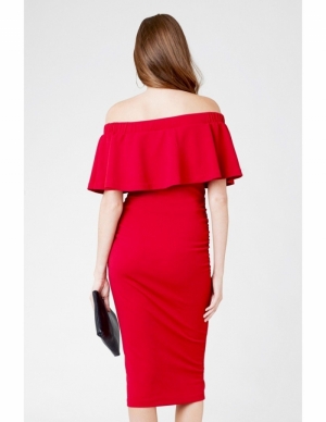 SOIREE OFF SHOULDER DRESS IRON RED