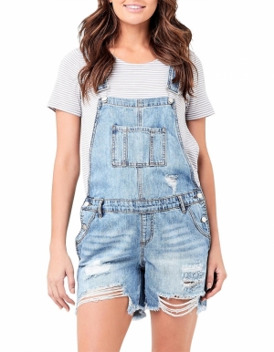 DENIM SHORT OVERALLS PALE BLUE