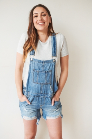 DENIM SHORT OVERALLS PALE BLUE
