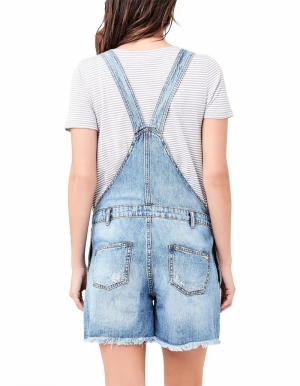 DENIM SHORT OVERALLS PALE BLUE