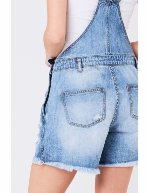 DENIM SHORT OVERALLS PALE BLUE