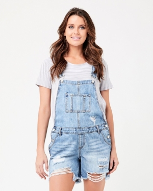DENIM SHORT OVERALLS PALE BLUE