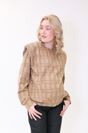SWEATER SHOULDERPADS CHECKED 017 BROWN