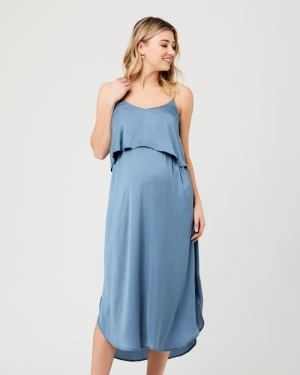 NURSING SLIP DRESS PETROL