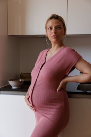 RIB DRESS BAMBOO BLUSH