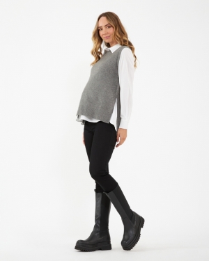 JOSIE SIDE SPLIT KNIT VEST GREY MARLE