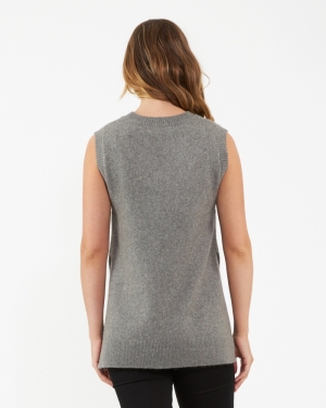 JOSIE SIDE SPLIT KNIT VEST GREY MARLE