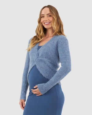 NALA KNOT FRONT KNIT DUSTY BLUE