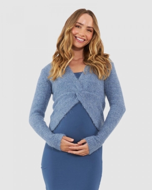 NALA KNOT FRONT KNIT DUSTY BLUE