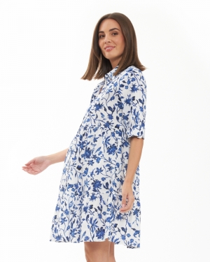 BELLA LINEN DRESS WHITE/LAPIS