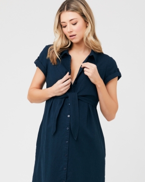 COLETTE TIE UP LINEN DRESS BIRO