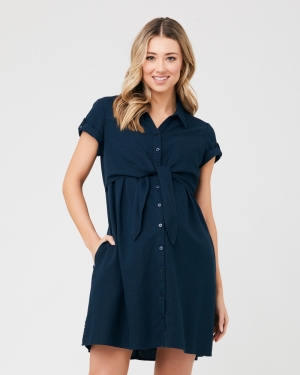 COLETTE TIE UP LINEN DRESS BIRO