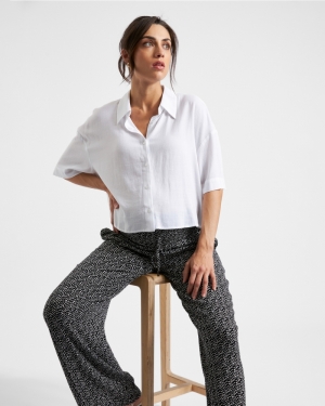 EMMY SHIRRED PANT BLACK/NATURAL