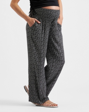 EMMY SHIRRED PANT BLACK/NATURAL