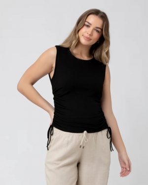 JODIE RUCHED RIB TANK BLACK
