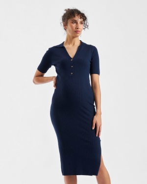 MADDY KNIT POLO DRESS NAVY