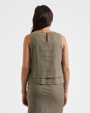 PEYTON LINEN NURSING TOP OLIVE
