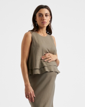 PEYTON LINEN NURSING TOP OLIVE