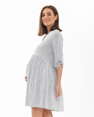 SAM STRIPE DRES SLATE/WHITE