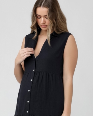 TRACY TIERED LINEN DRESS NAVY