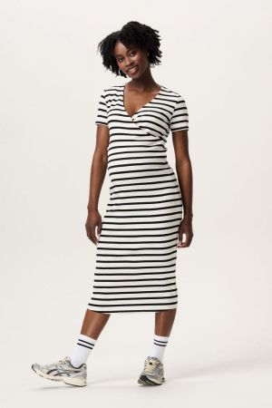 SOIREE NURSING RIB DRESS SS N340 CREAM STRI
