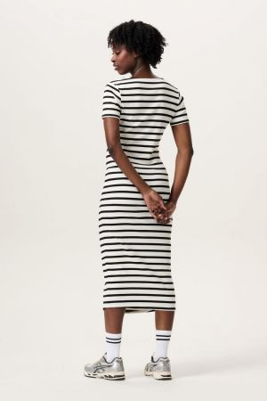 SOIREE NURSING RIB DRESS SS N340 CREAM STRI