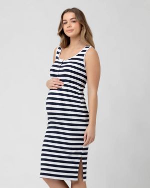 LEE BUTTON DOWN RIB DRESS NAVY/WHITE