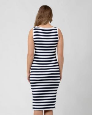 LEE BUTTON DOWN RIB DRESS NAVY/WHITE