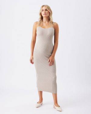 CELINE RIB KNIT DRESS STONE