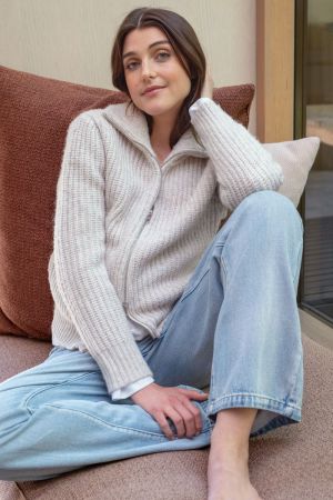 LAYLA ZIP THROUGH KNIT OAT MARLE