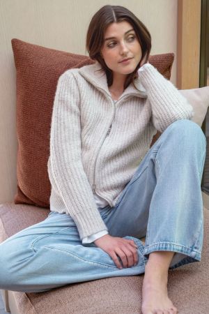 LAYLA ZIP THROUGH KNIT OAT MARLE
