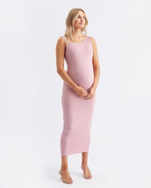 LUXE KNIT OFF SHOULDER DRESS PINK
