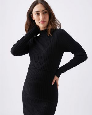 NELLA RIB NURSING KNIT DRESS BLACK