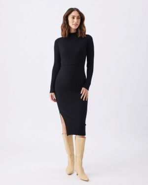 NELLA RIB NURSING KNIT DRESS BLACK