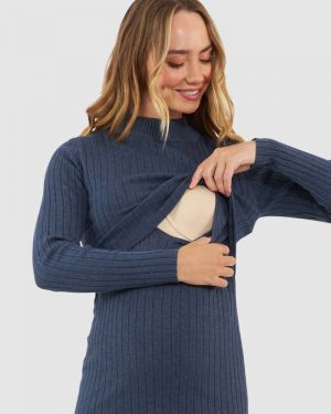 NELLA RIB NURSING KNIT DRESS DENIM MARLE
