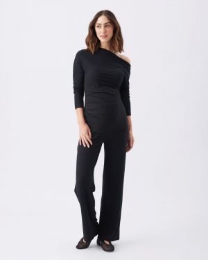 OFF SHOULDER RIB TOP BLACK