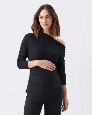 OFF SHOULDER RIB TOP BLACK