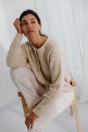 DRE BOUCLE KNIT CARDIGAN 02 LATTE
