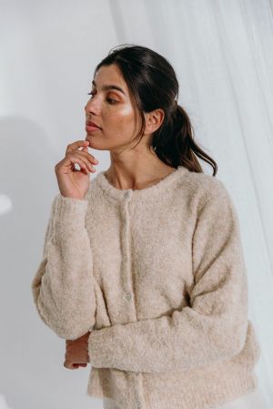 DRE BOUCLE KNIT CARDIGAN 02 LATTE