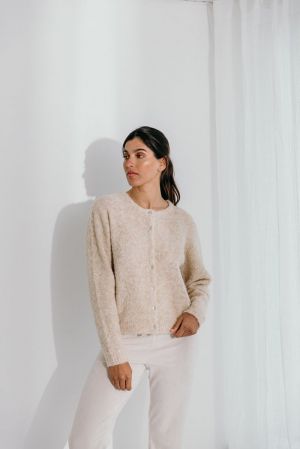DRE BOUCLE KNIT CARDIGAN 02 LATTE