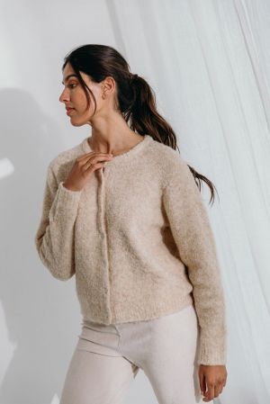 DRE BOUCLE KNIT CARDIGAN 02 LATTE
