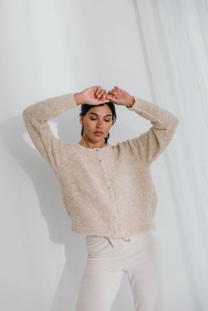DRE BOUCLE KNIT CARDIGAN 02 LATTE