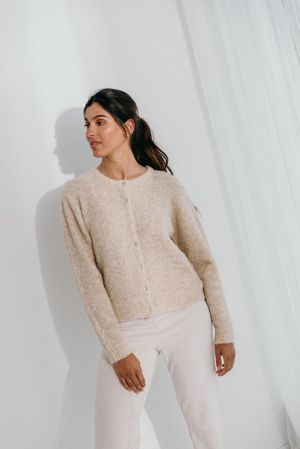 DRE BOUCLE KNIT CARDIGAN 02 LATTE