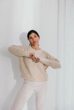 DRE BOUCLE KNIT CARDIGAN 02 LATTE