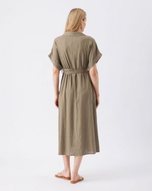 AMY LINEN NURSING SHIRT DRESS OLIVE