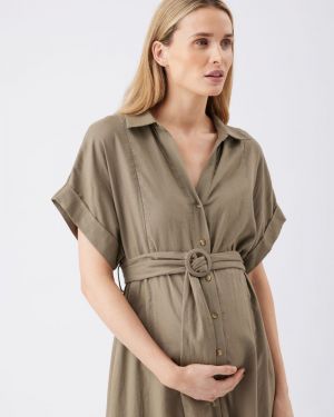 AMY LINEN NURSING SHIRT DRESS OLIVE