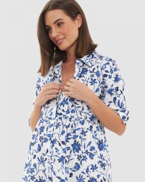 BELLA LINEN DRESS WHITE/LAPIS