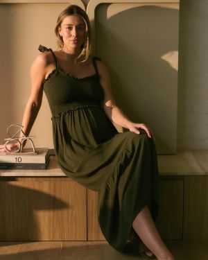 BRANDI SHIRRED DRESS KHAKI