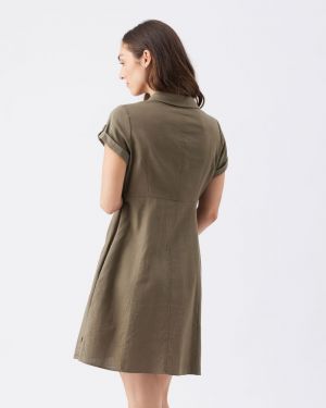 COLETTE TIE UP LINEN DRESS OLIVE