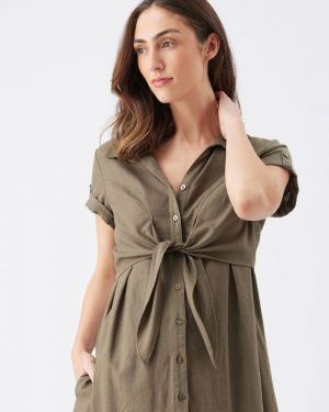 COLETTE TIE UP LINEN DRESS OLIVE